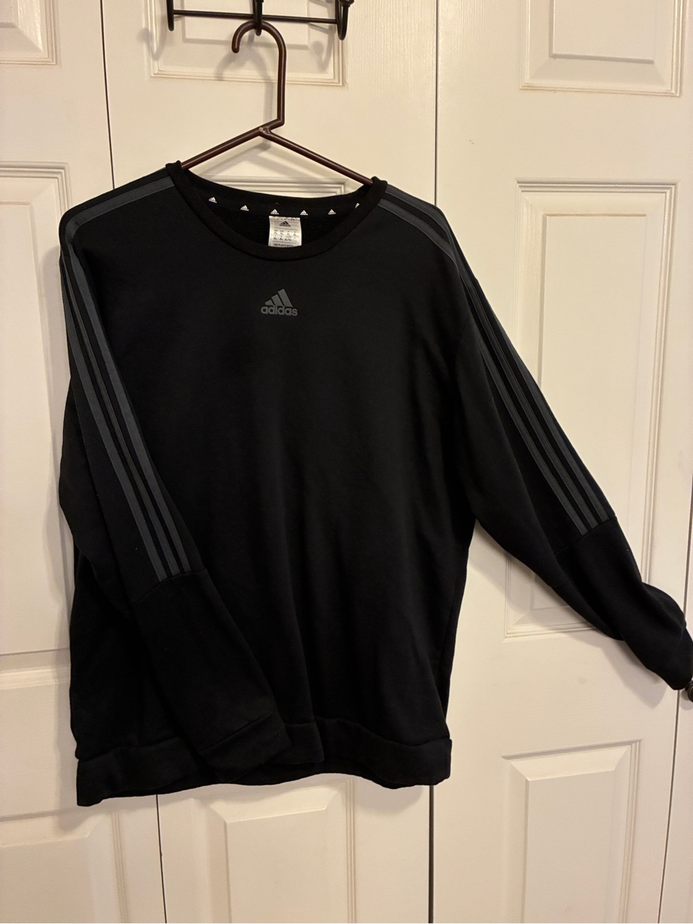 adidas Black Crewneck Sweatshirt with Grey Three-Stripe Detail